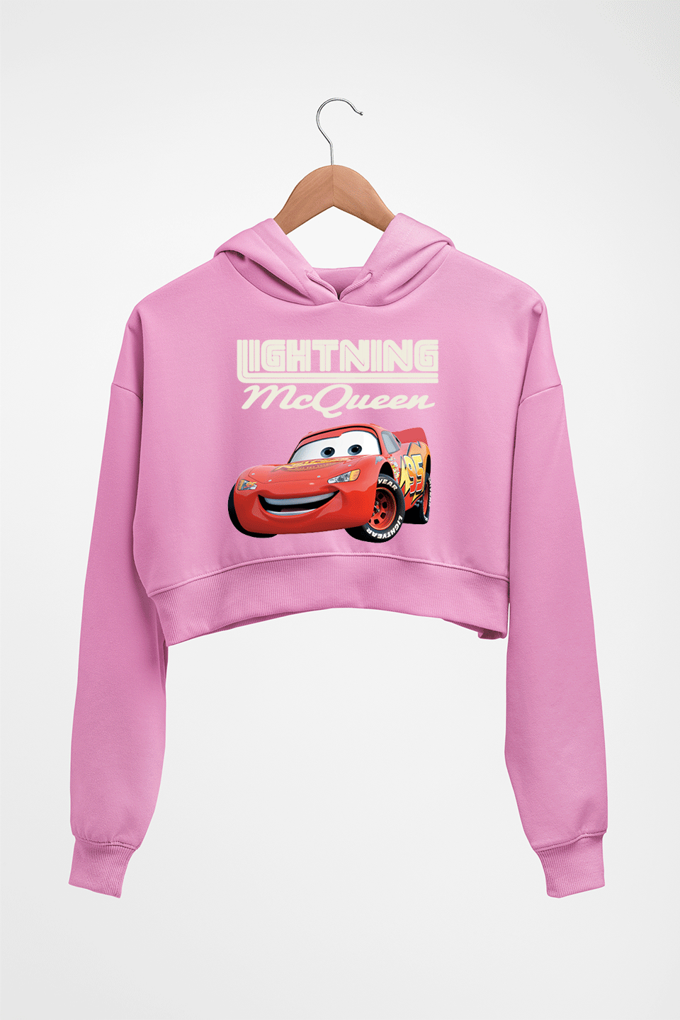 Lightning McQueen Crop HOODIE FOR WOMEN-Light Baby Pink-Ektarfa.online
