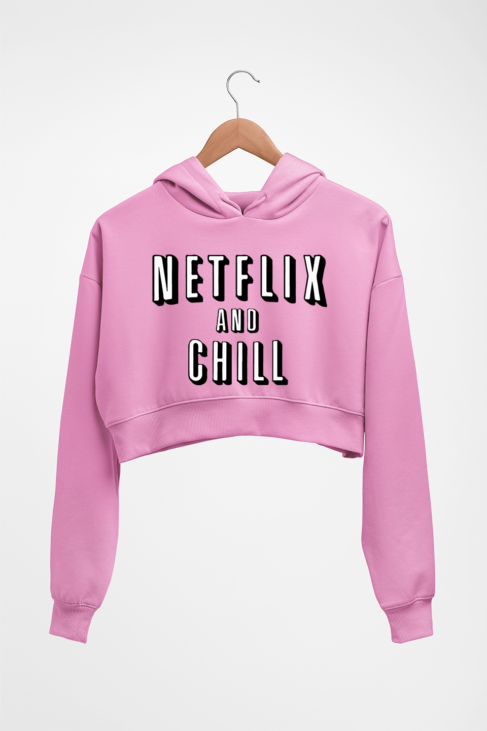 Netflix and Chill Crop HOODIE FOR WOMEN-Light Baby Pink-Ektarfa.online