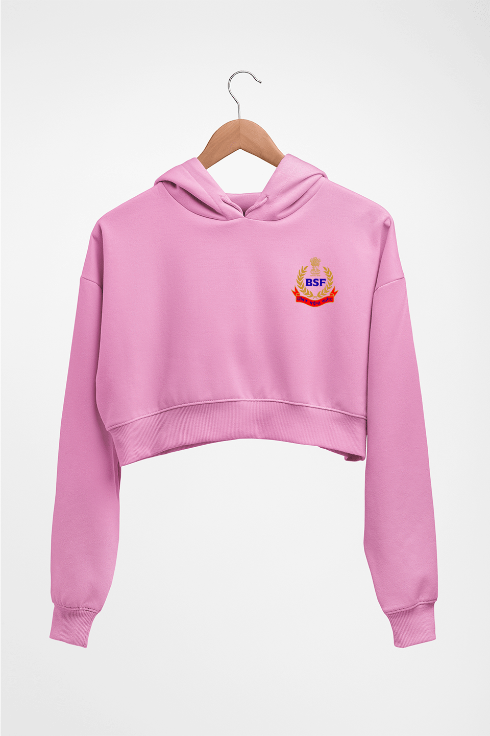 BSF Army Crop HOODIE FOR WOMEN-Light Baby Pink-Ektarfa.online