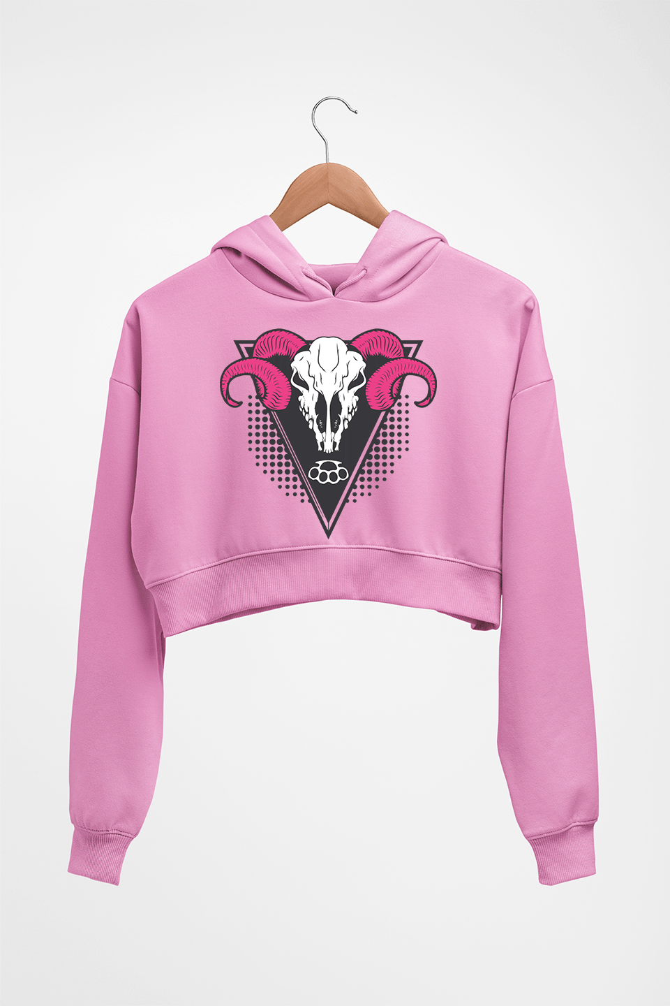 Ram Skull Crop HOODIE FOR WOMEN-Light Baby Pink-Ektarfa.online
