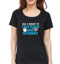 Load image into Gallery viewer, Fast Food and Internet T-Shirt for Women-Black-Ektarfa.online

