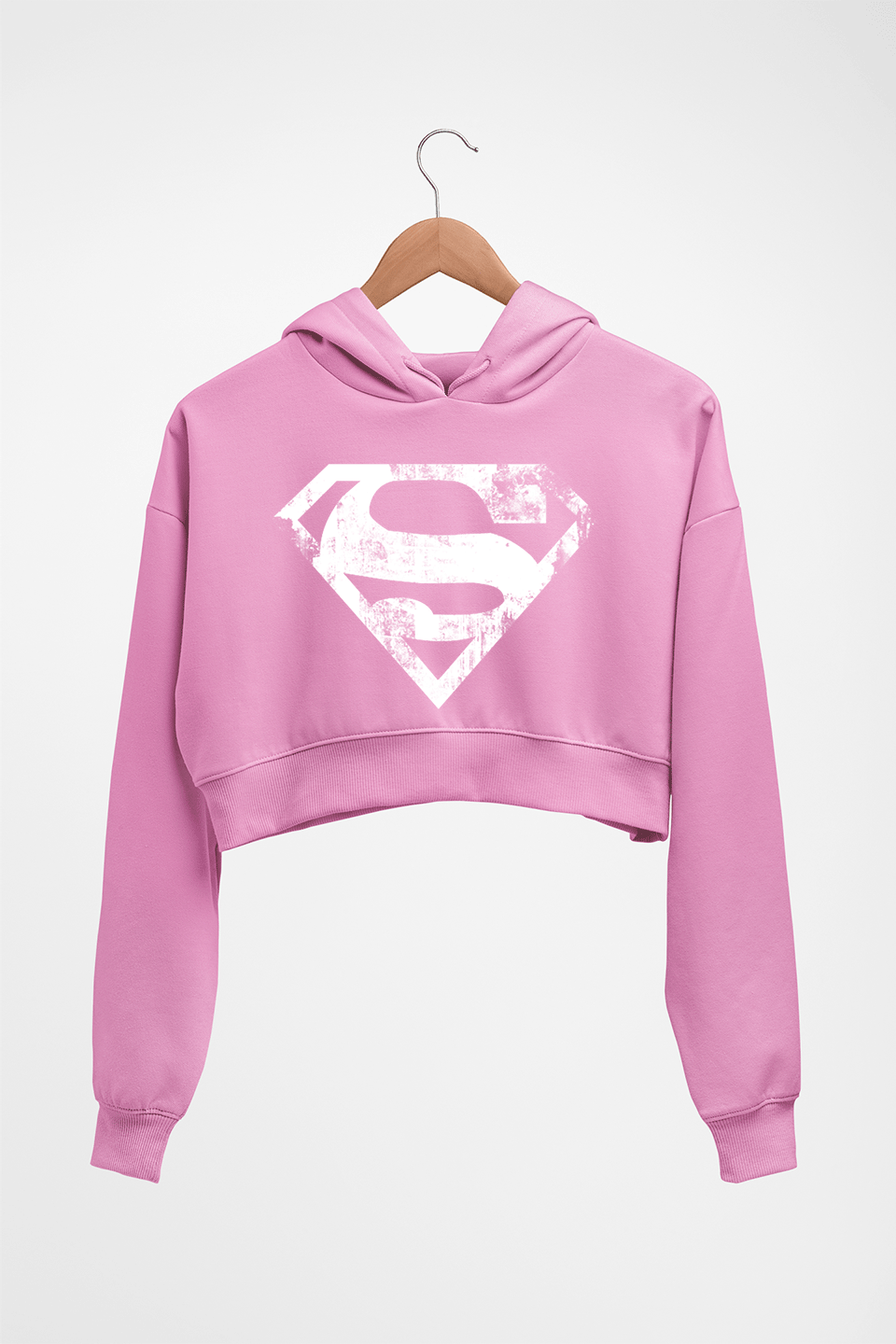 Superman Superhero Crop HOODIE FOR WOMEN-Light Baby Pink-Ektarfa.online