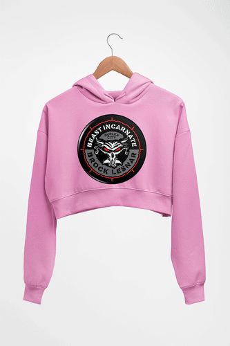 Brock Lesnar (WWE) Crop HOODIE FOR WOMEN-Light Baby Pink-Ektarfa.online