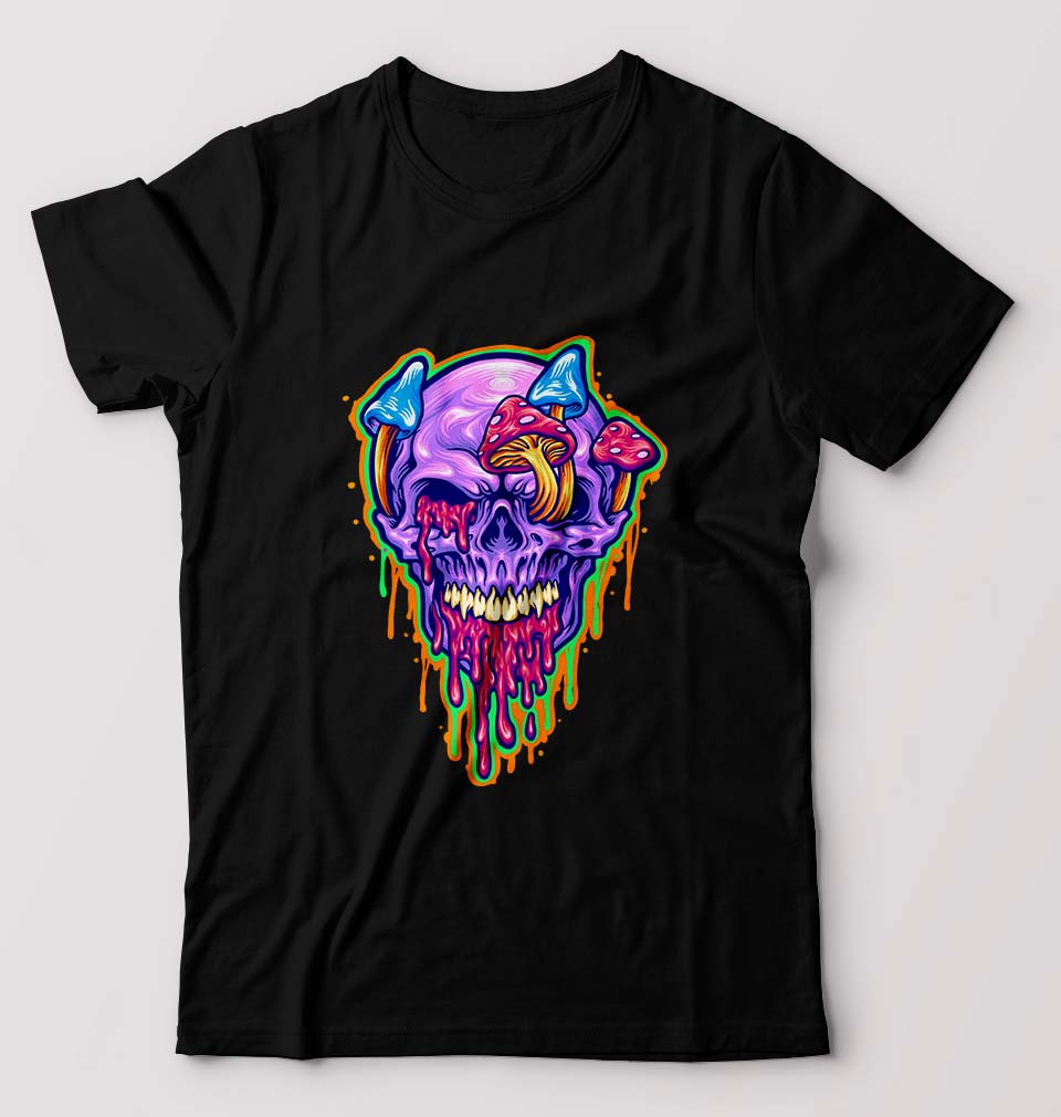 Trippy Psychedelic Skull T-Shirt for Men-Black-Ektarfa.online