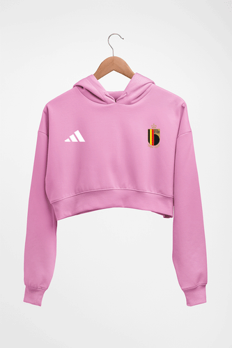 Belgium Football Crop HOODIE FOR WOMEN-Light Baby Pink-Ektarfa.online