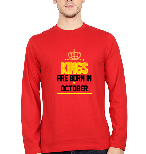 Kings Are Born In October Full Sleeves T-Shirt for Men-Red-Ektarfa.online