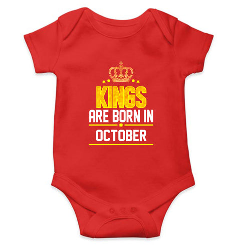 Kings Are Born In October Kids Romper For Baby Boy/Girl-0-5 Months(18 Inches)-RED-Ektarfa.online