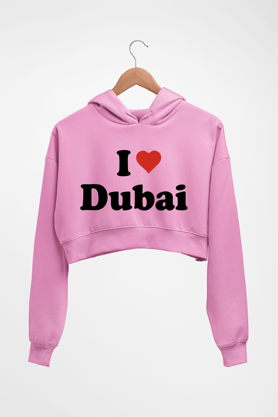 I Love Dubai Crop HOODIE FOR WOMEN-Light Baby Pink-Ektarfa.online