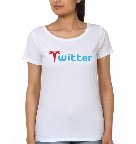 Elon Musk Twitter x Tesla T-Shirt for Women-White-Ektarfa.online