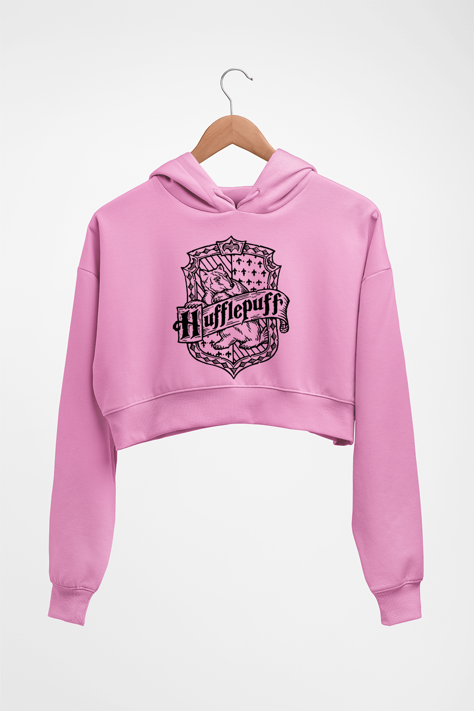 Hufflepuff Harry Potter Crop HOODIE FOR WOMEN-Light Baby Pink-Ektarfa.online