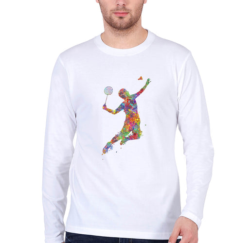 Badminton Full Sleeves T-Shirt for Men-White-Ektarfa.online