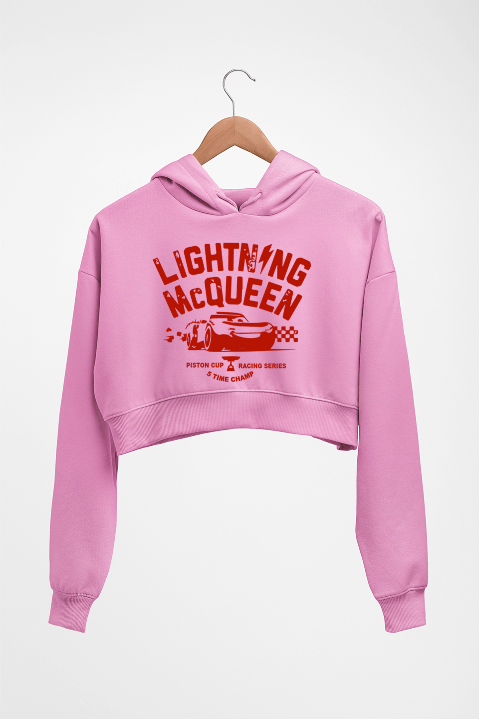 Lightning McQueen Crop HOODIE FOR WOMEN-Light Baby Pink-Ektarfa.online