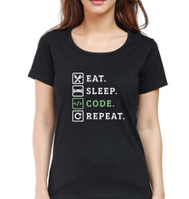 Load image into Gallery viewer, Eat Sleep Code Repeat T-Shirt for Women-Black-Ektarfa.online
