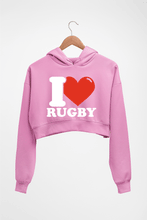 Load image into Gallery viewer, I Love Rugby Crop HOODIE FOR WOMEN-Light Baby Pink-Ektarfa.online
