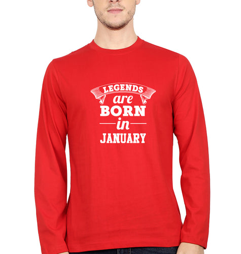 Legends are Born in January Full Sleeves T-Shirt for Men-Red-Ektarfa.online