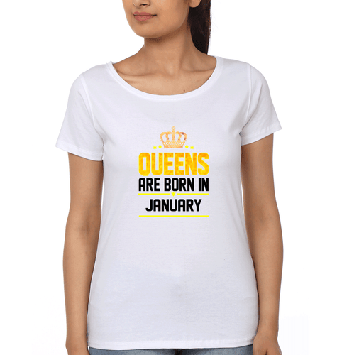 Queens Are Born In January T-Shirt for Women-White-Ektarfa.online
