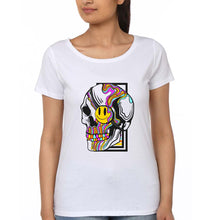 Load image into Gallery viewer, Trippy Psychedelic Skull Emoji T-Shirt for Women-White-Ektarfa.online
