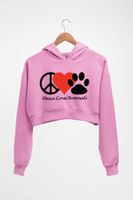 Load image into Gallery viewer, Peace Love Animals Crop HOODIE FOR WOMEN-Light Baby Pink-Ektarfa.online
