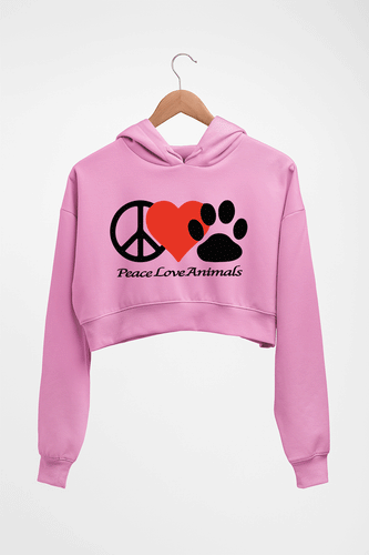 Peace Love Animals Crop HOODIE FOR WOMEN-Light Baby Pink-Ektarfa.online