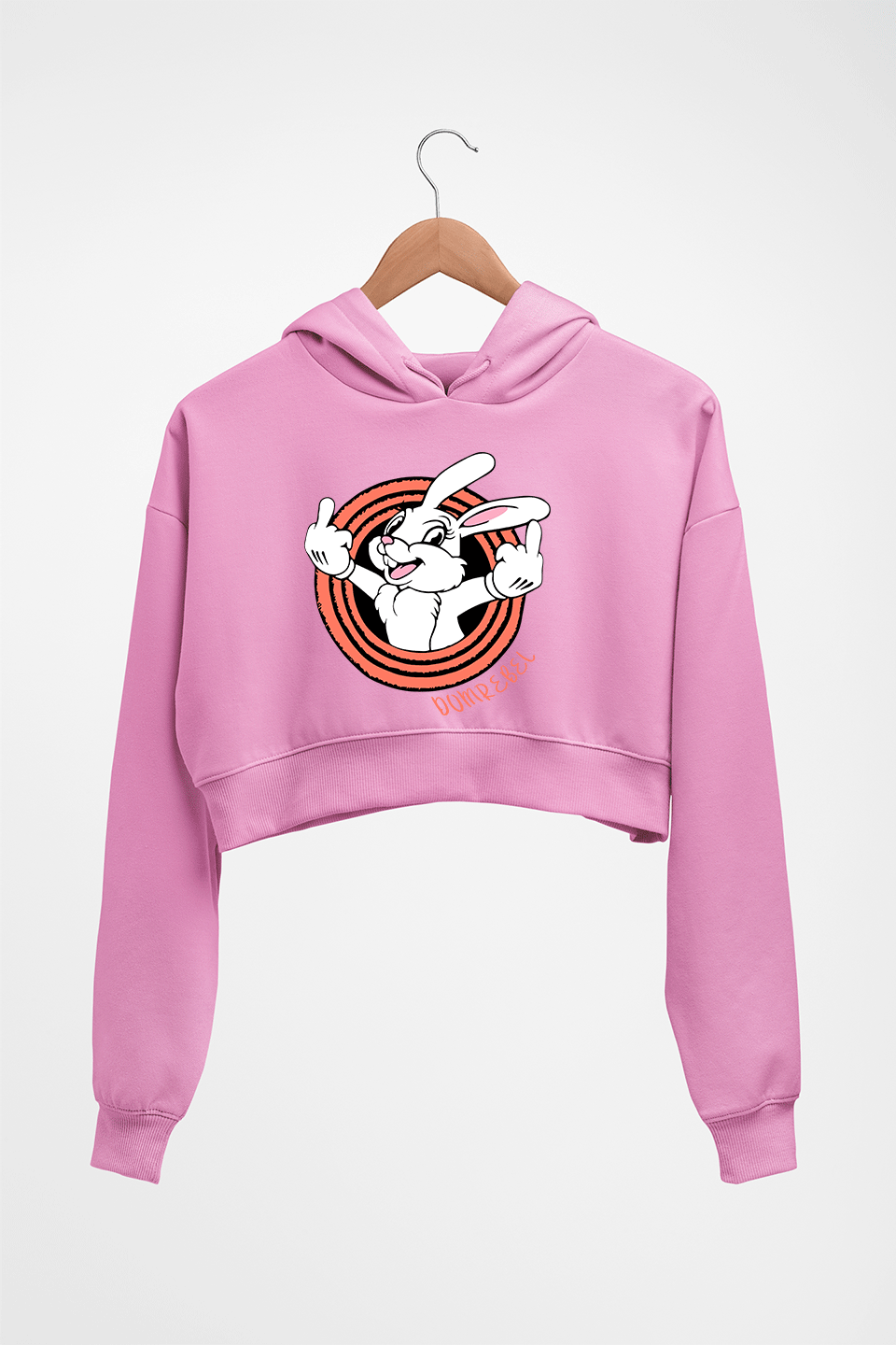 Domrebel Bunny Crop HOODIE FOR WOMEN-Light Baby Pink-Ektarfa.online