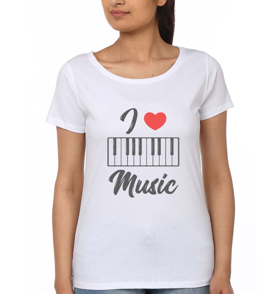 Love Music Piano T-Shirt for Women-White-Ektarfa.online