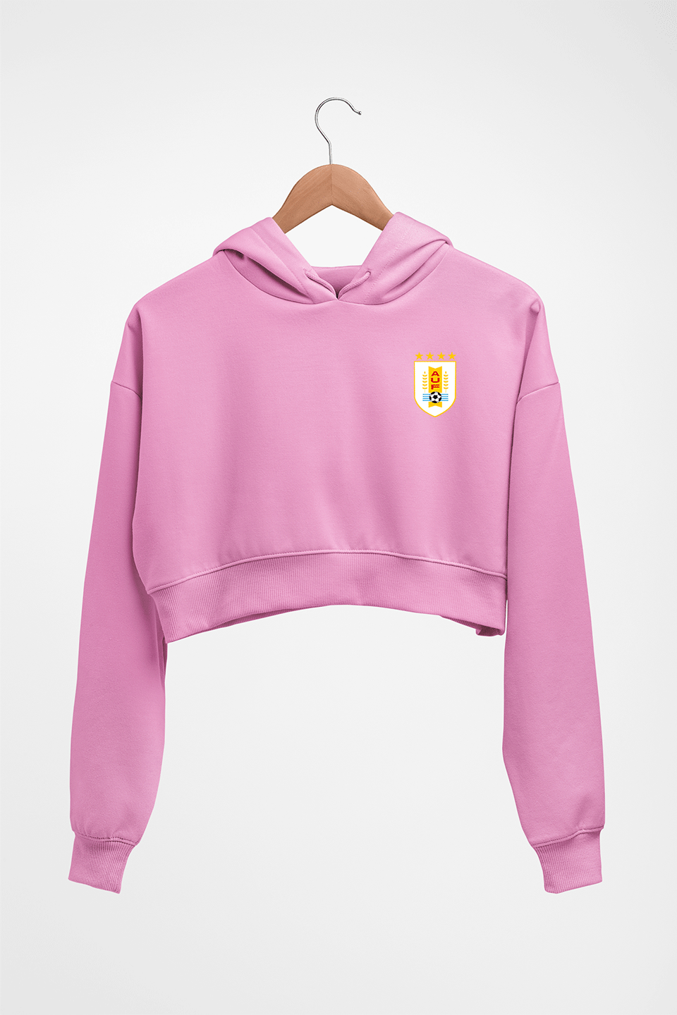 Uruguay Football Crop HOODIE FOR WOMEN-Light Baby Pink-Ektarfa.online