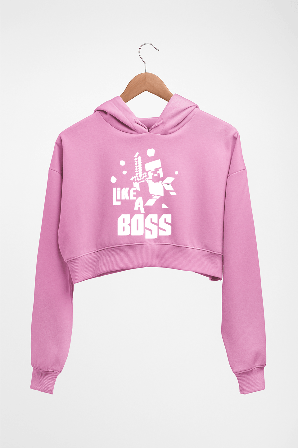 Minecraft Crop HOODIE FOR WOMEN-Light Baby Pink-Ektarfa.online