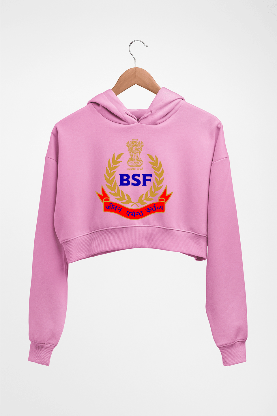 BSF Army Crop HOODIE FOR WOMEN-Light Baby Pink-Ektarfa.online