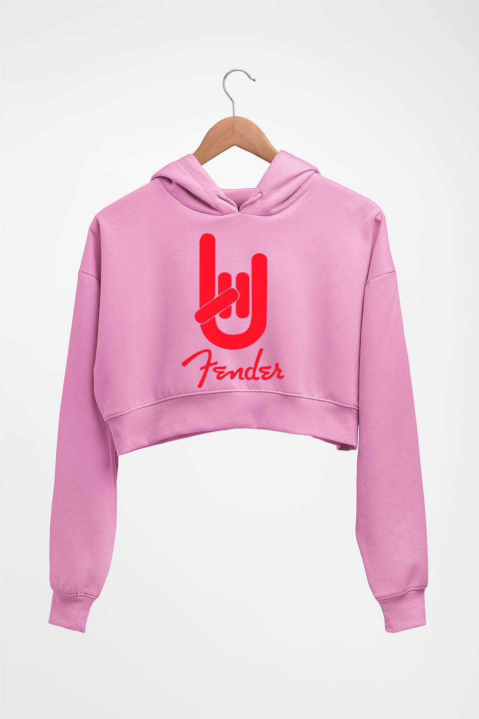 Fender Rock Hand Crop HOODIE FOR WOMEN-Light Baby Pink-Ektarfa.online