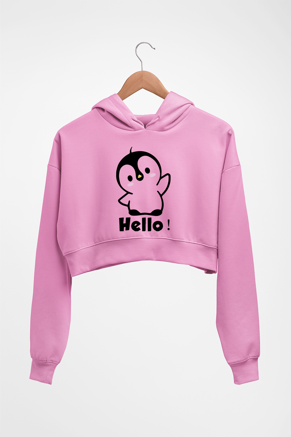 Penguin Hello Crop HOODIE FOR WOMEN-Light Baby Pink-Ektarfa.online