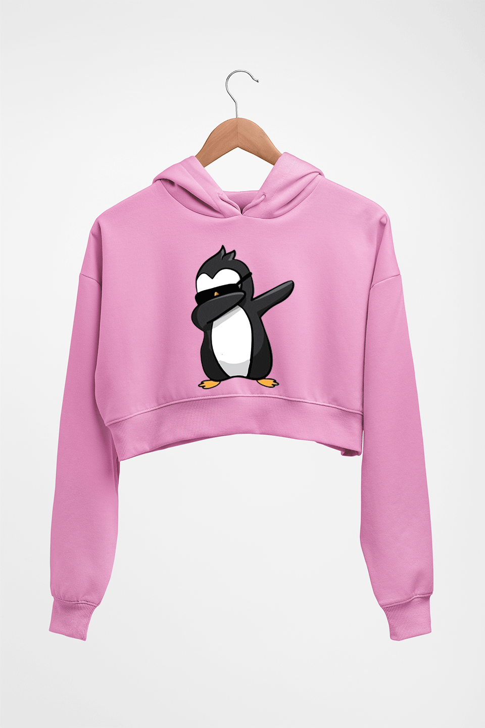 Dab Penguin Crop HOODIE FOR WOMEN-Light Baby Pink-Ektarfa.online