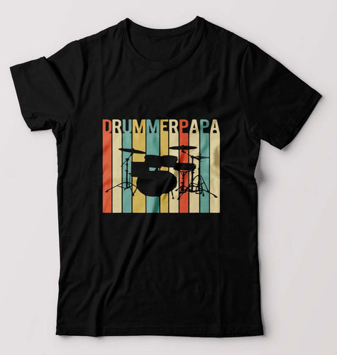 Drummer Papa T-Shirt for Men-Black-Ektarfa.online