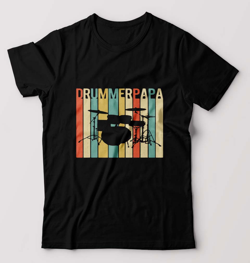 Drummer Papa T-Shirt for Men-Black-Ektarfa.online