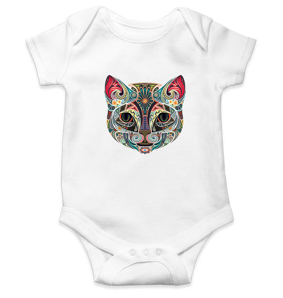 Psychedelic Cat Kids Romper Kids Romper For Baby Boy/Girl-0-5 Months(18 Inches)-White-Ektarfa.online