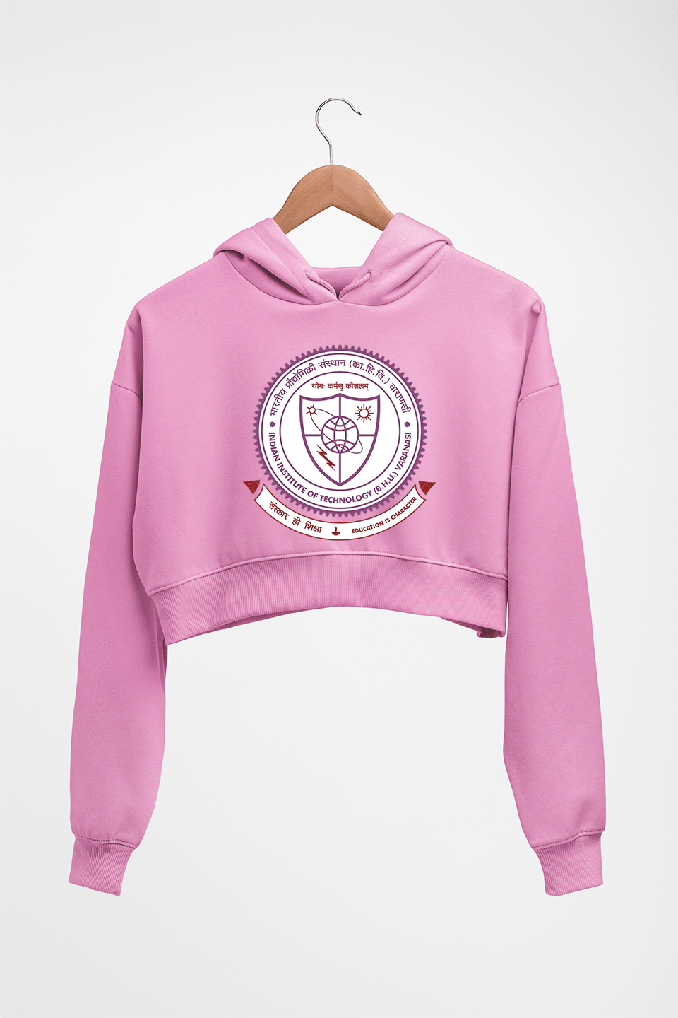 IIT (BHU) Varanasi Crop HOODIE FOR WOMEN-Light Baby Pink-Ektarfa.online