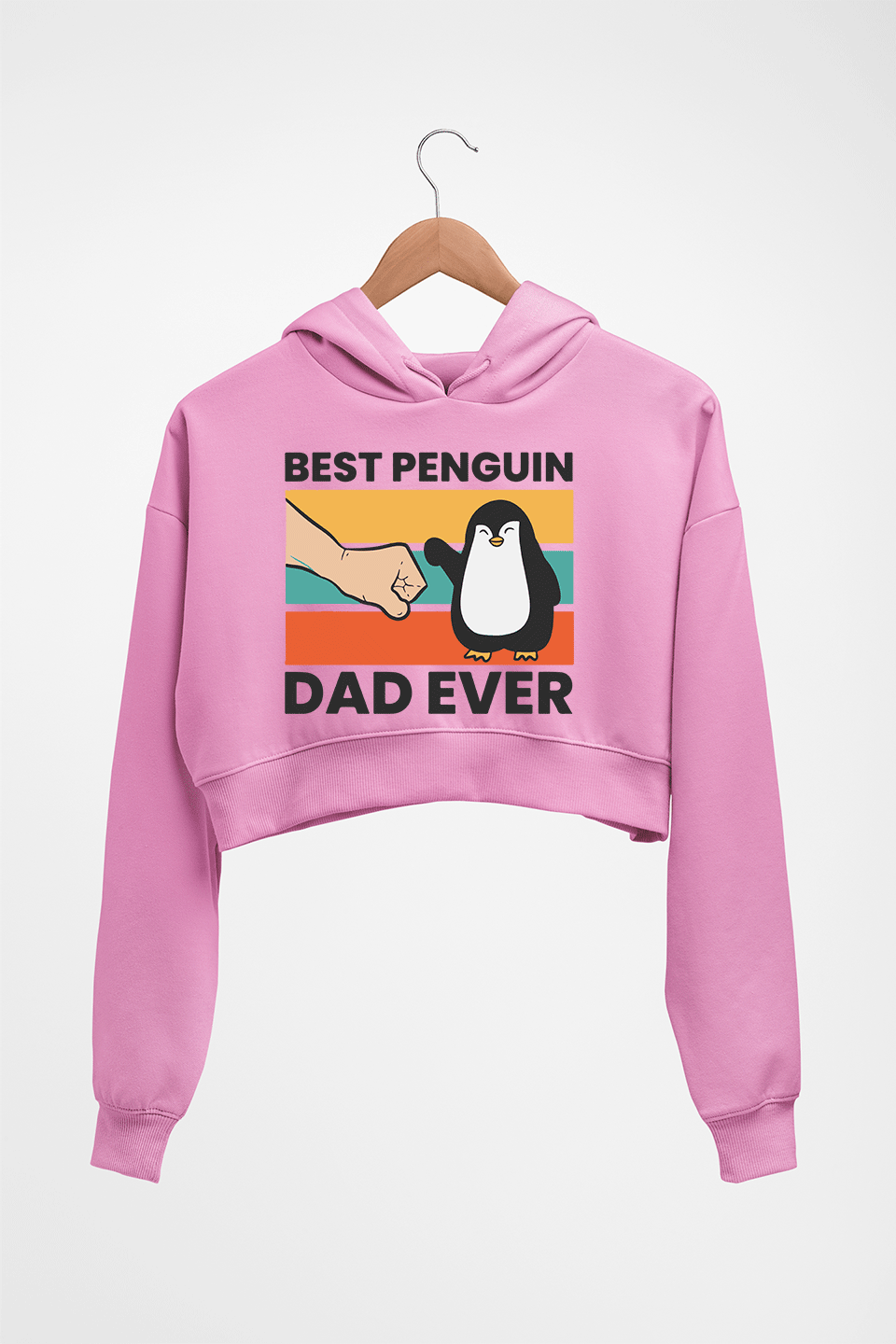 Penguin Dad Crop HOODIE FOR WOMEN-Light Baby Pink-Ektarfa.online