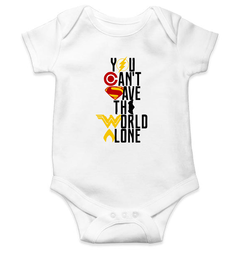 You Can't Save The World Alone Justice League Kids Romper For Baby Boy/Girl-0-5 Months(18 Inches)-White-Ektarfa.online