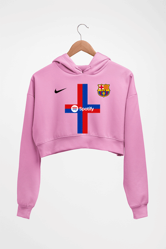 Barcelona 2022-23 Crop HOODIE FOR WOMEN-Light Baby Pink-Ektarfa.online