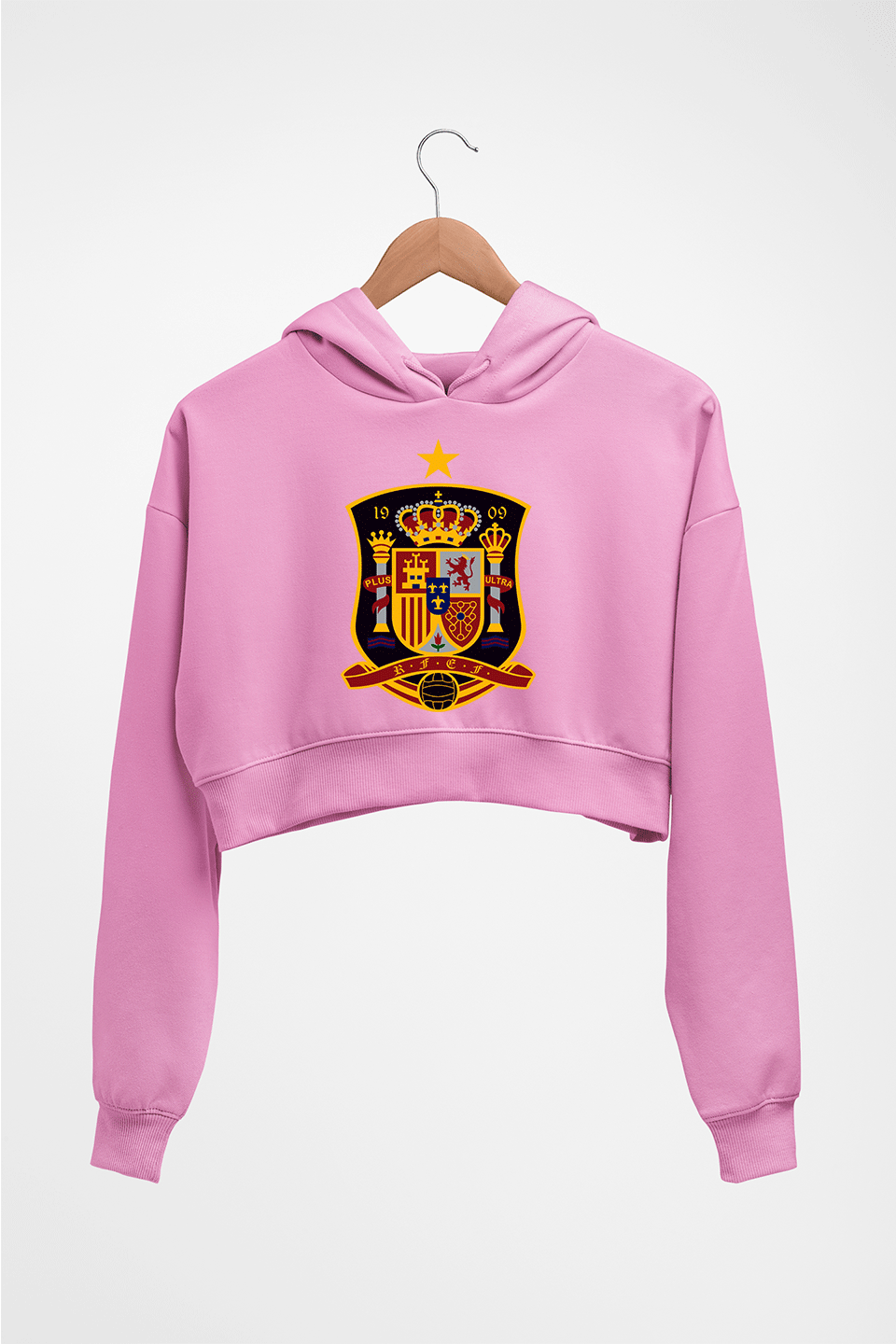 Spain Football Crop HOODIE FOR WOMEN-Light Baby Pink-Ektarfa.online