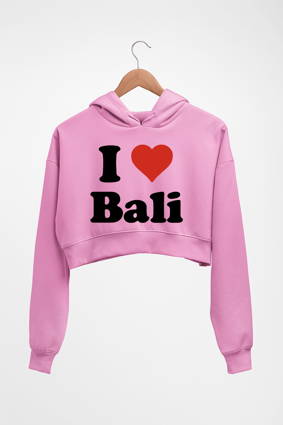 I Love Bali Crop HOODIE FOR WOMEN-Light Baby Pink-Ektarfa.online