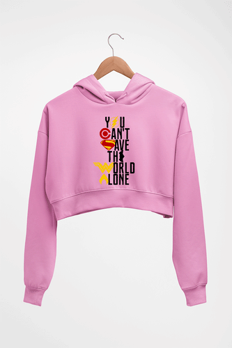 You Can't Save The World Alone Justice League Crop HOODIE FOR WOMEN-Light Baby Pink-Ektarfa.online