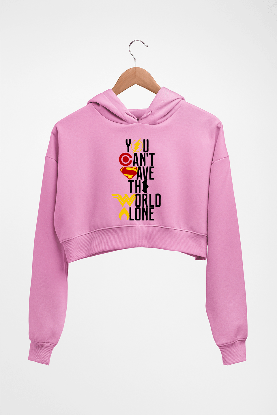 You Can't Save The World Alone Justice League Crop HOODIE FOR WOMEN-Light Baby Pink-Ektarfa.online