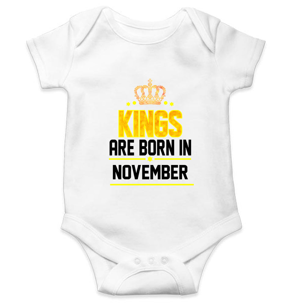 Kings Are Born In November Kids Romper For Baby Boy/Girl-0-5 Months(18 Inches)-White-Ektarfa.online