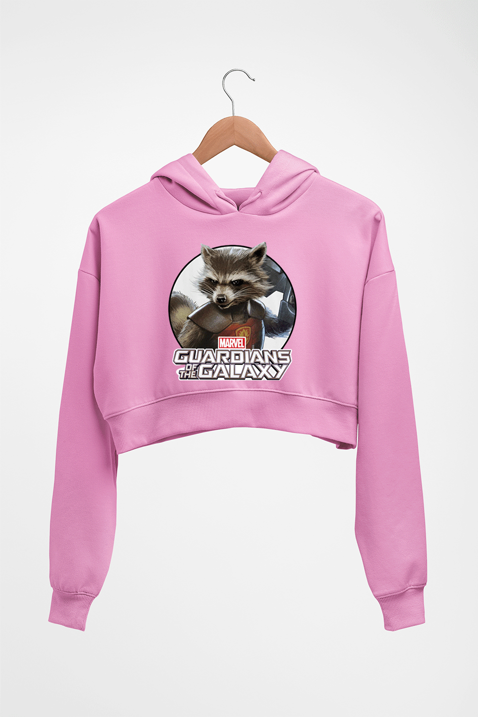 Rocket Raccoon Crop HOODIE FOR WOMEN-Light Baby Pink-Ektarfa.online