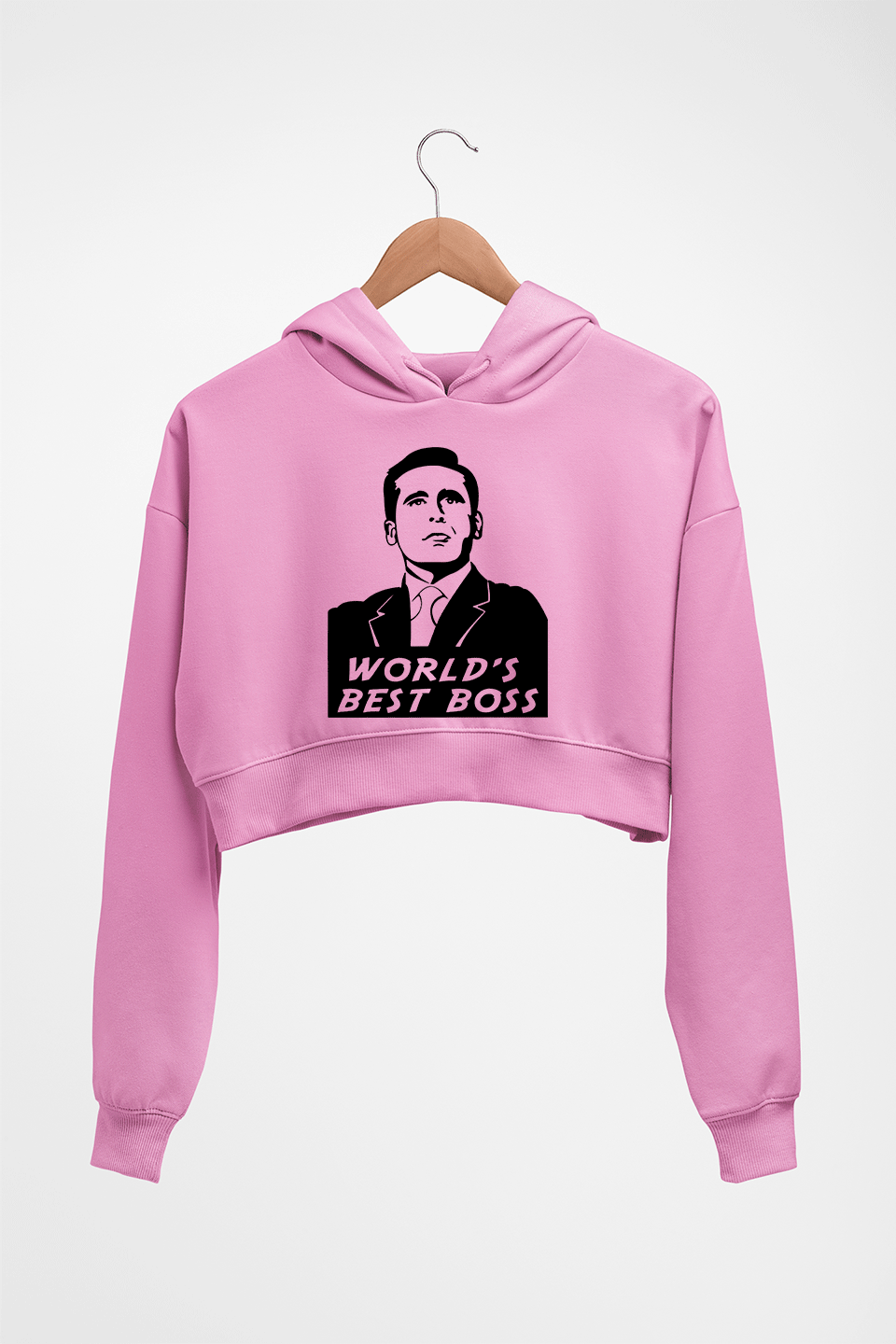 Michael Scott Best Boss Crop HOODIE FOR WOMEN-Light Baby Pink-Ektarfa.online