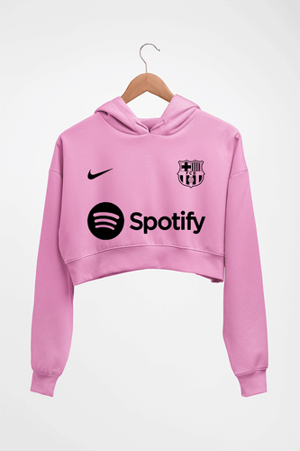 Barcelona 2022-23 Crop HOODIE FOR WOMEN-Light Baby Pink-Ektarfa.online