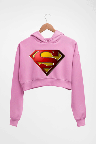 Superman Superhero Crop HOODIE FOR WOMEN-Light Baby Pink-Ektarfa.online