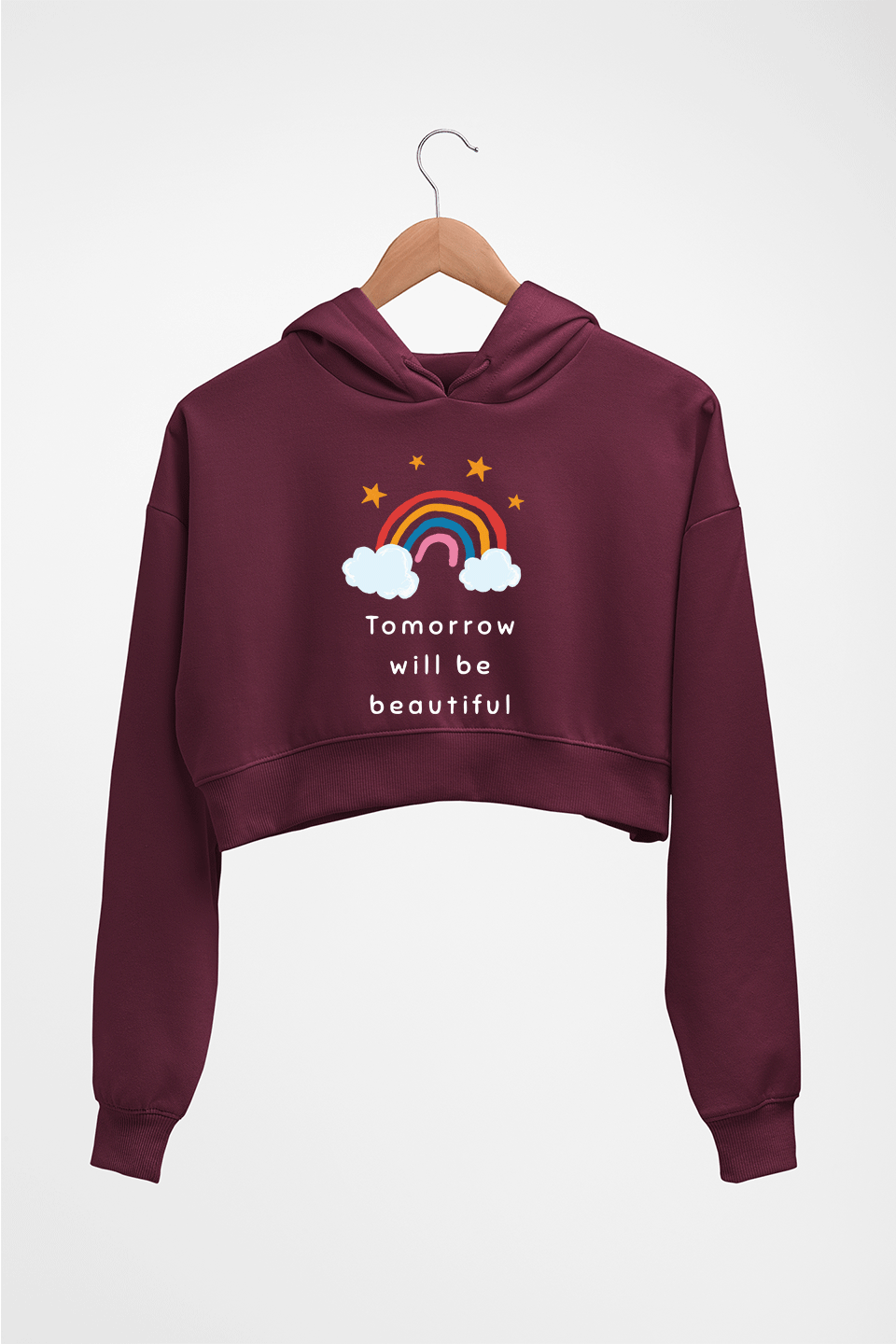 Tomorrow Will Be Beautiful Crop HOODIE FOR WOMEN-Maroon-Ektarfa.online