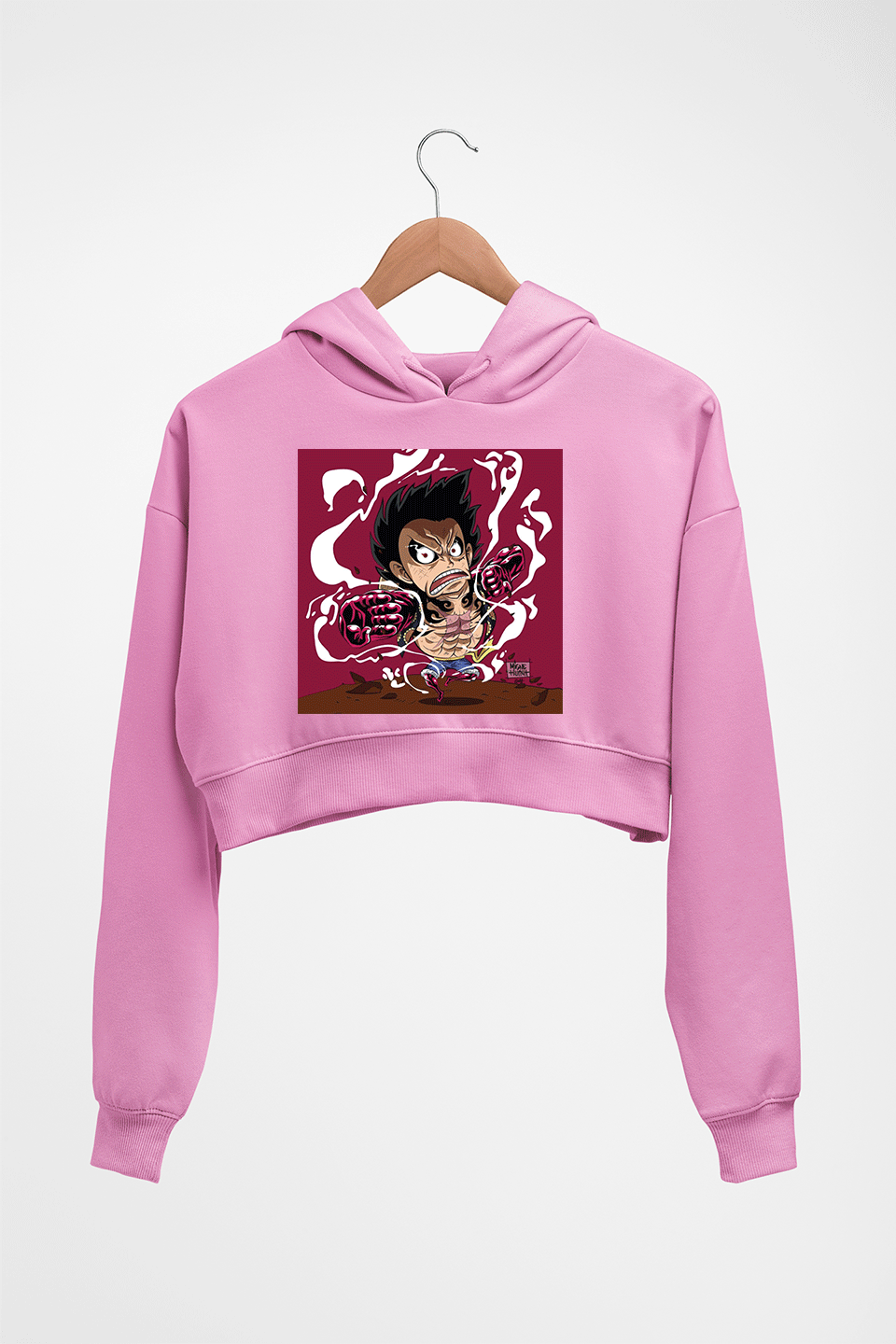 Monkey D. Luffy Crop HOODIE FOR WOMEN-Light Baby Pink-Ektarfa.online