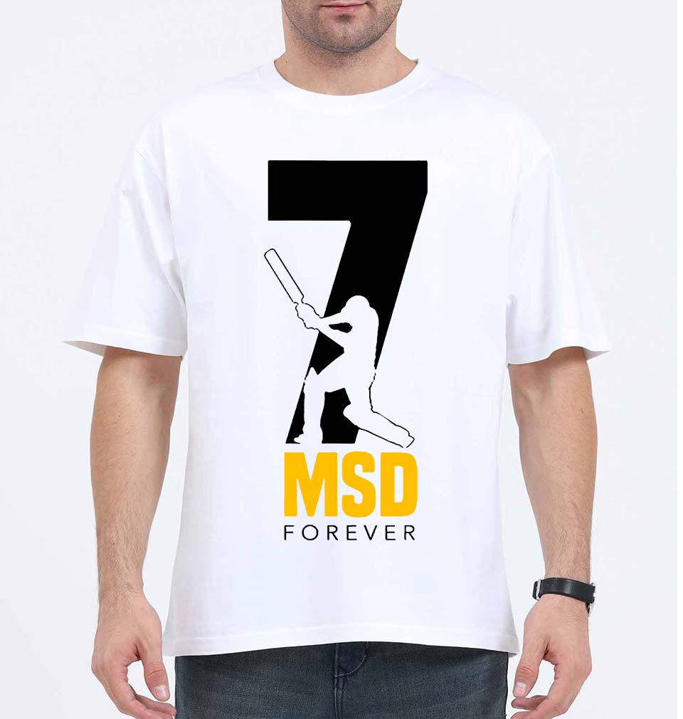 MS Dhoni (MSD) Oversized T-Shirt for Men-White-Ektarfa.online